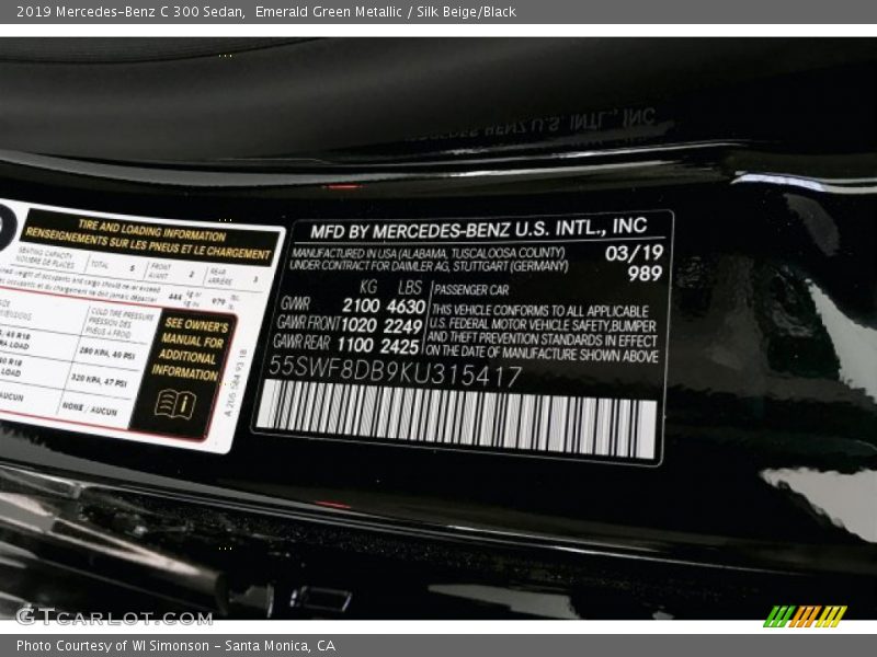 Emerald Green Metallic / Silk Beige/Black 2019 Mercedes-Benz C 300 Sedan