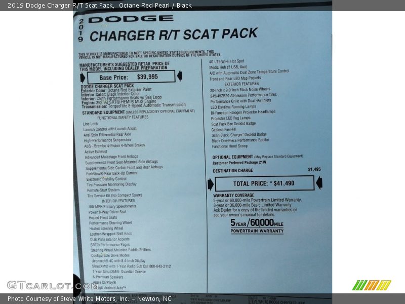 Octane Red Pearl / Black 2019 Dodge Charger R/T Scat Pack