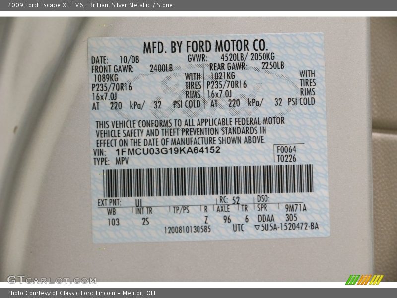 Brilliant Silver Metallic / Stone 2009 Ford Escape XLT V6