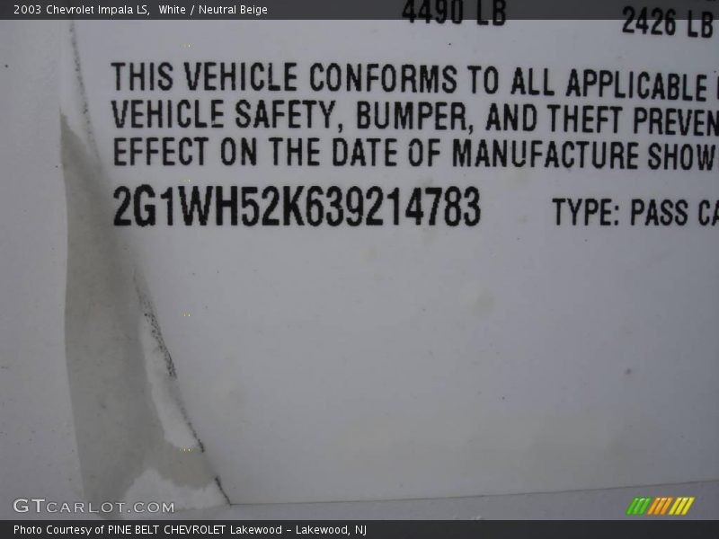 White / Neutral Beige 2003 Chevrolet Impala LS
