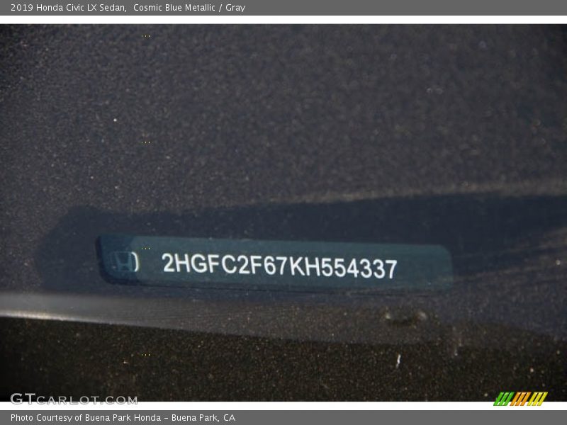 Cosmic Blue Metallic / Gray 2019 Honda Civic LX Sedan