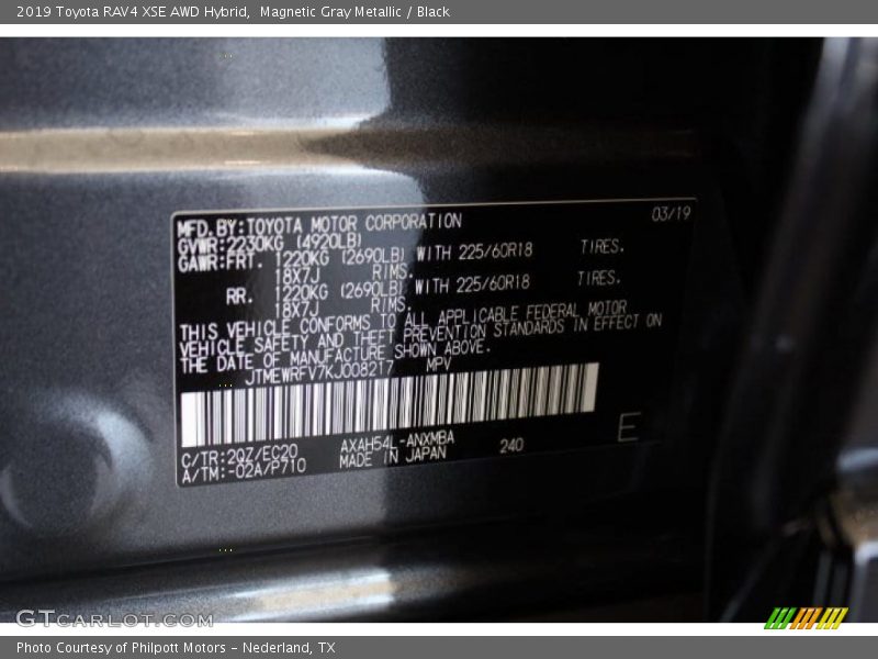 2019 RAV4 XSE AWD Hybrid Magnetic Gray Metallic Color Code 2QZ
