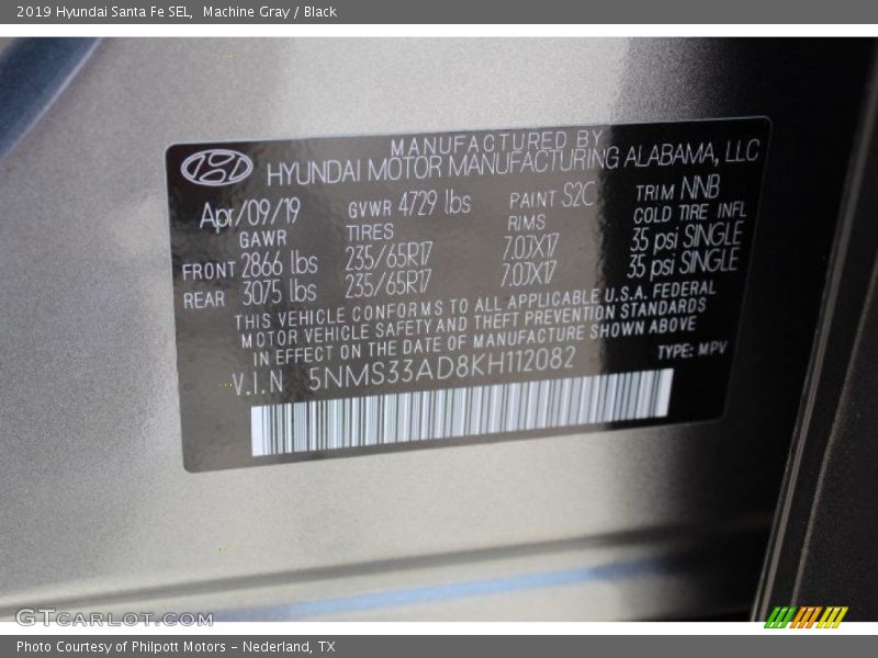 Machine Gray / Black 2019 Hyundai Santa Fe SEL