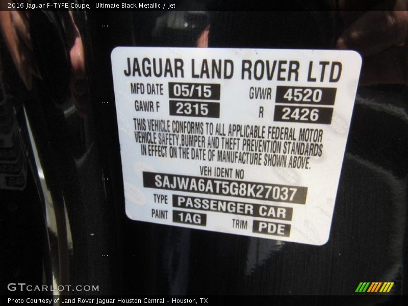 Ultimate Black Metallic / Jet 2016 Jaguar F-TYPE Coupe