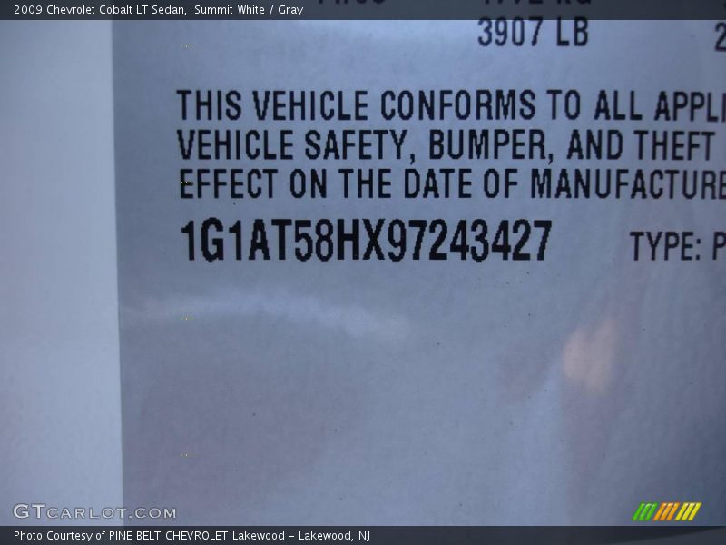 Summit White / Gray 2009 Chevrolet Cobalt LT Sedan