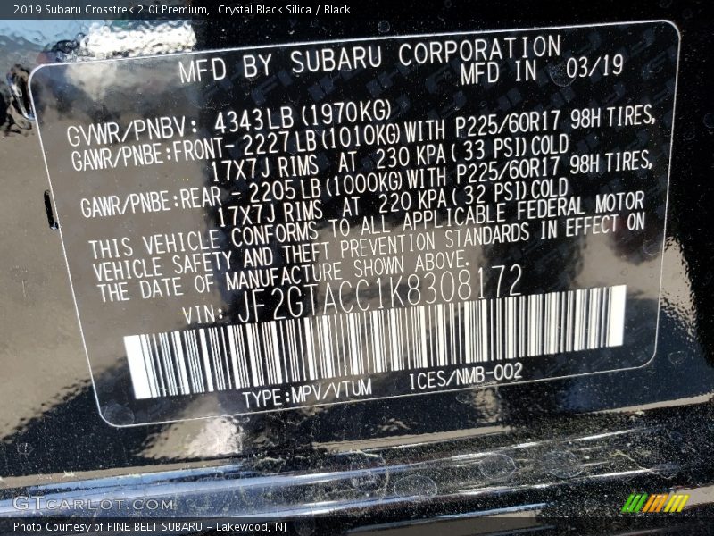 Crystal Black Silica / Black 2019 Subaru Crosstrek 2.0i Premium