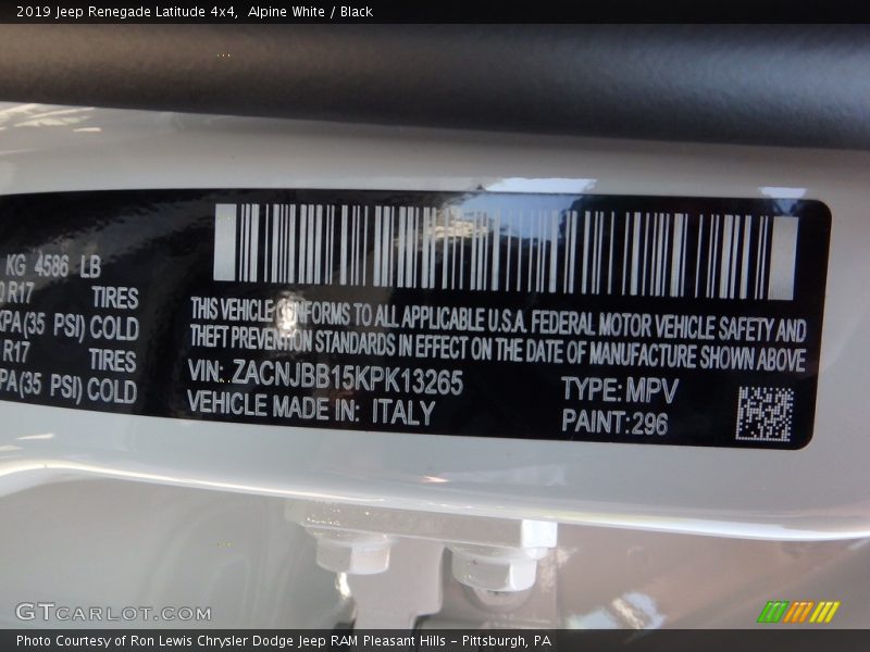 Alpine White / Black 2019 Jeep Renegade Latitude 4x4