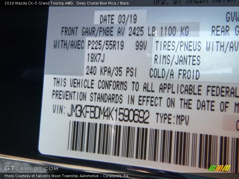 Deep Crystal Blue Mica / Black 2019 Mazda CX-5 Grand Touring AWD