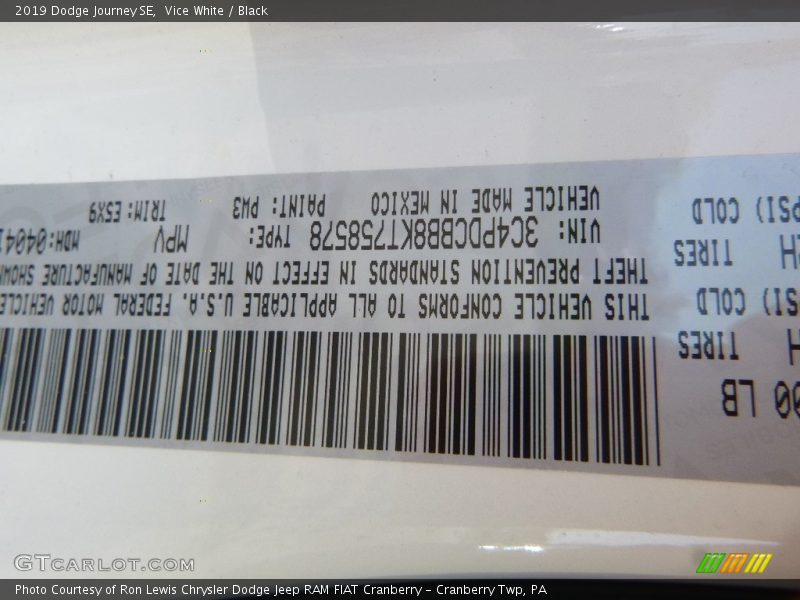 Vice White / Black 2019 Dodge Journey SE