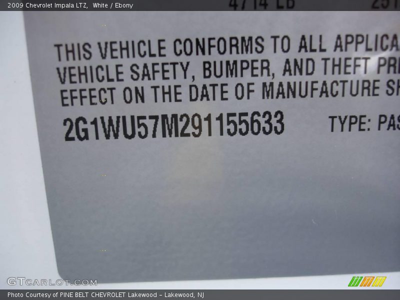 White / Ebony 2009 Chevrolet Impala LTZ