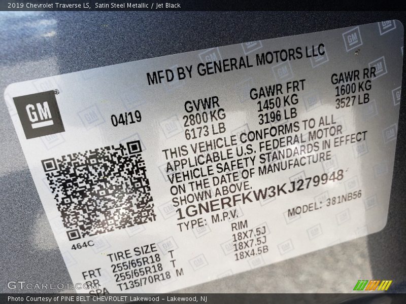 Satin Steel Metallic / Jet Black 2019 Chevrolet Traverse LS