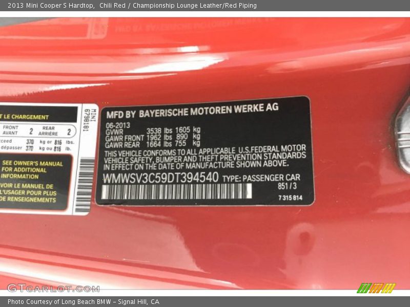 Chili Red / Championship Lounge Leather/Red Piping 2013 Mini Cooper S Hardtop