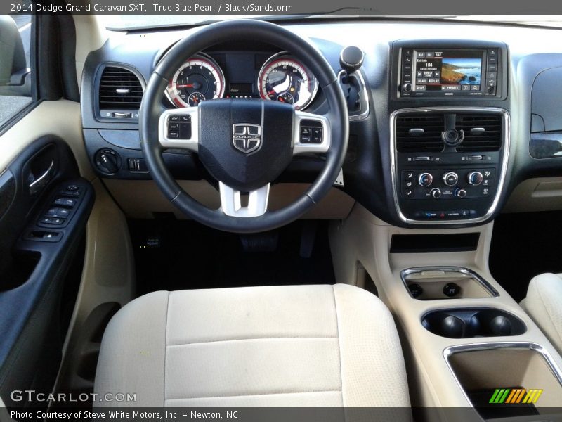 True Blue Pearl / Black/Sandstorm 2014 Dodge Grand Caravan SXT