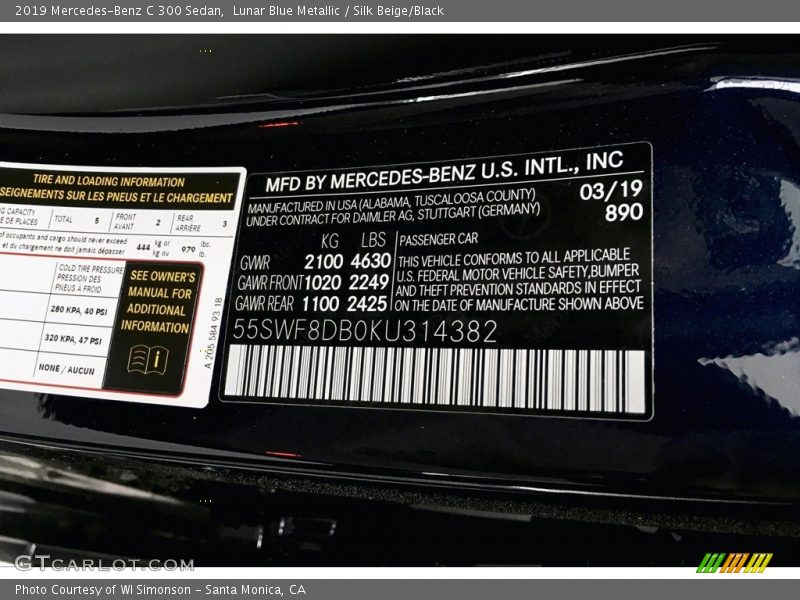 Lunar Blue Metallic / Silk Beige/Black 2019 Mercedes-Benz C 300 Sedan