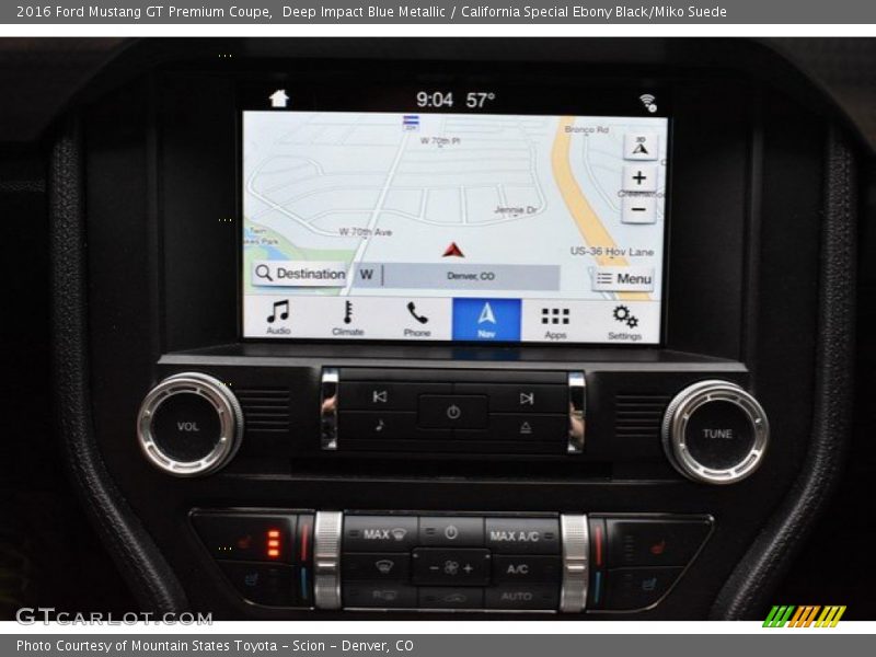 Deep Impact Blue Metallic / California Special Ebony Black/Miko Suede 2016 Ford Mustang GT Premium Coupe