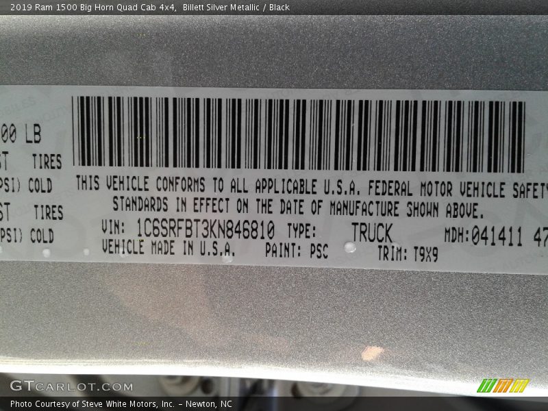 2019 1500 Big Horn Quad Cab 4x4 Billett Silver Metallic Color Code PSC
