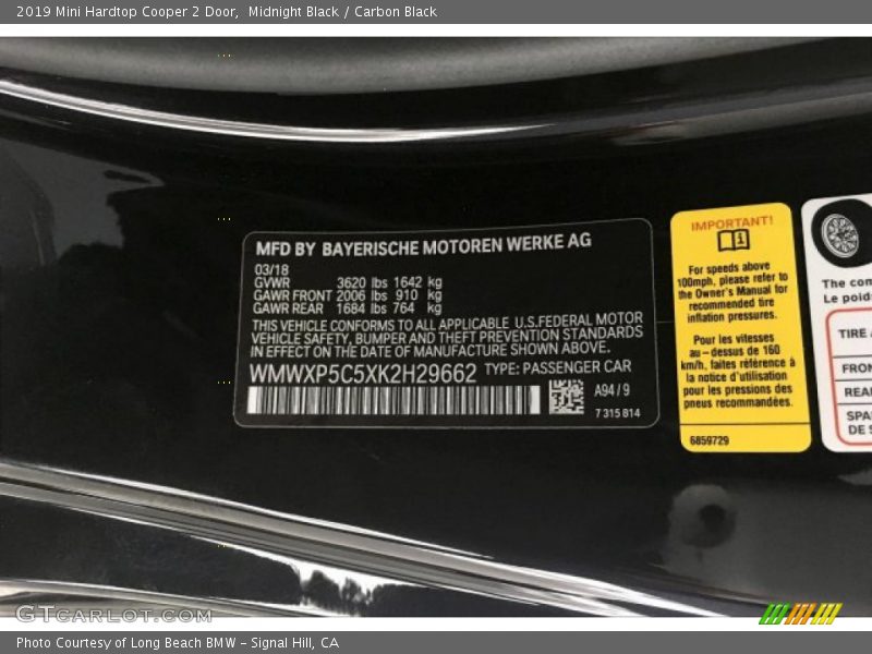 2019 Hardtop Cooper 2 Door Midnight Black Color Code A94