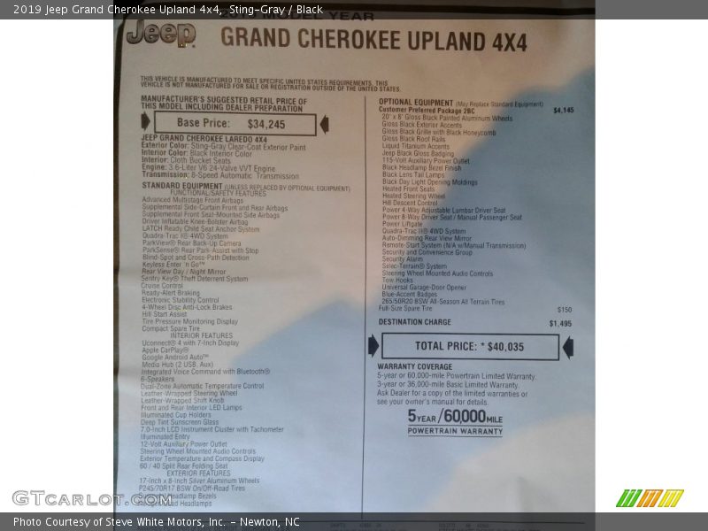 Sting-Gray / Black 2019 Jeep Grand Cherokee Upland 4x4