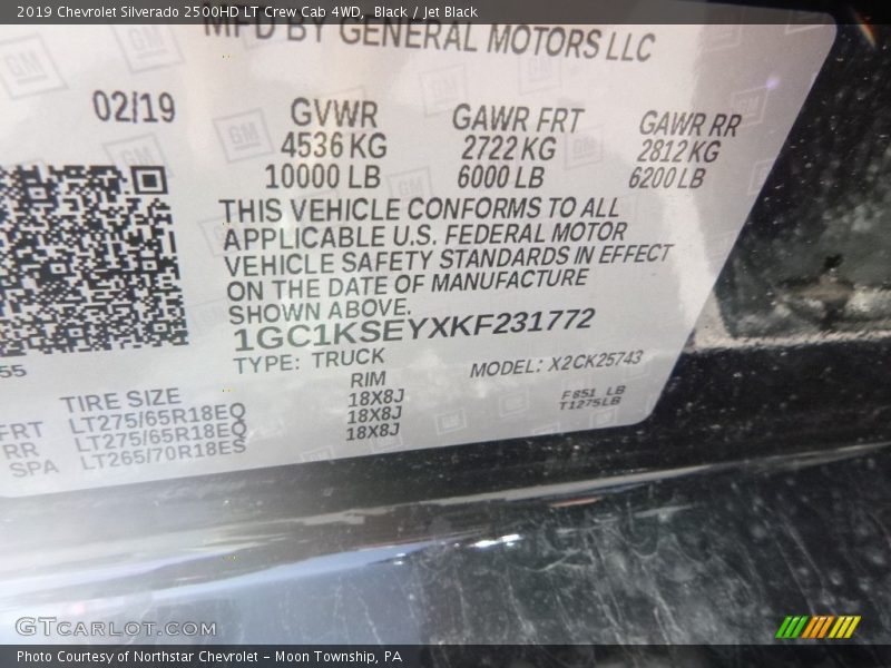 Black / Jet Black 2019 Chevrolet Silverado 2500HD LT Crew Cab 4WD