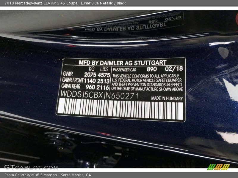 Lunar Blue Metallic / Black 2018 Mercedes-Benz CLA AMG 45 Coupe
