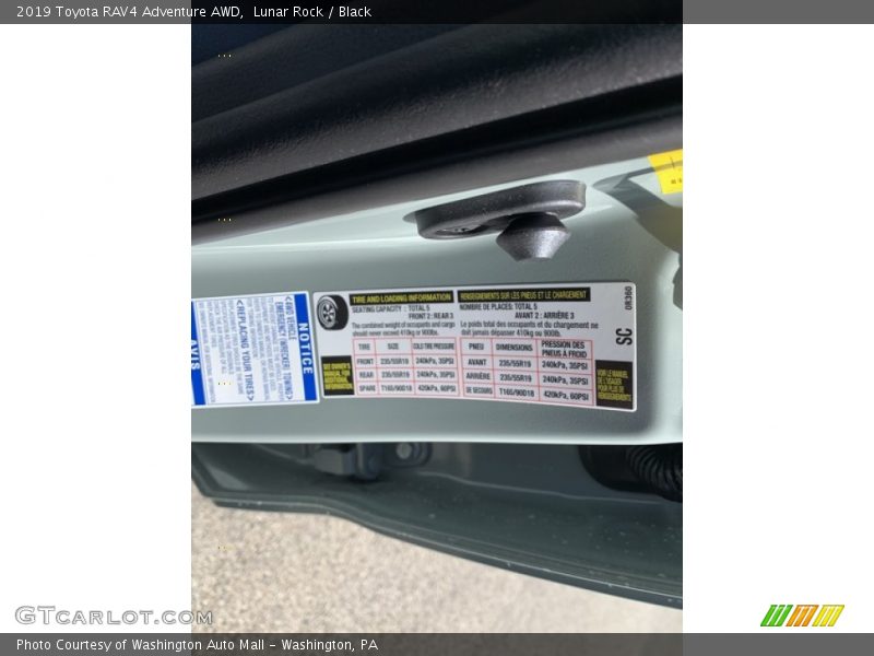 Lunar Rock / Black 2019 Toyota RAV4 Adventure AWD