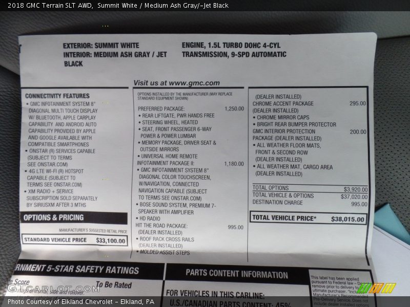 Summit White / Medium Ash Gray/­Jet Black 2018 GMC Terrain SLT AWD