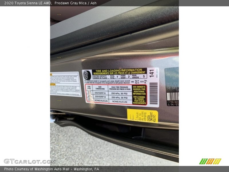 Predawn Gray Mica / Ash 2020 Toyota Sienna LE AWD