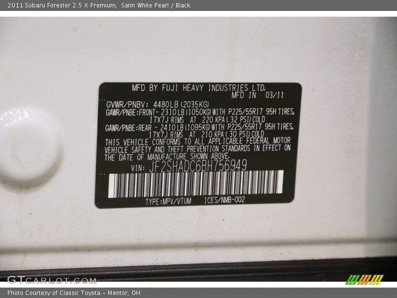 Satin White Pearl / Black 2011 Subaru Forester 2.5 X Premium