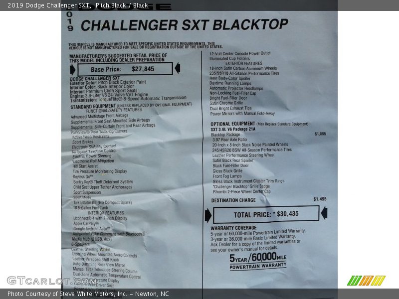 Pitch Black / Black 2019 Dodge Challenger SXT