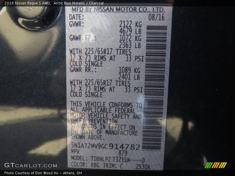 Arctic Blue Metallic / Charcoal 2016 Nissan Rogue S AWD