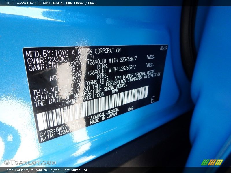 2019 RAV4 LE AWD Hybrid Blue Flame Color Code 8W9