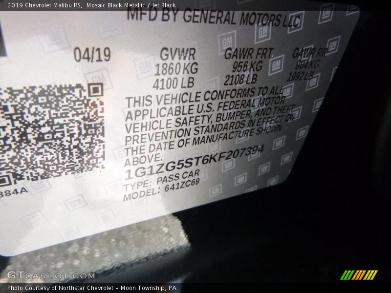 Mosaic Black Metallic / Jet Black 2019 Chevrolet Malibu RS