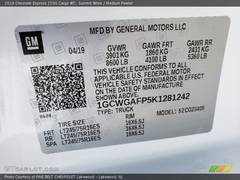 Summit White / Medium Pewter 2019 Chevrolet Express 2500 Cargo WT
