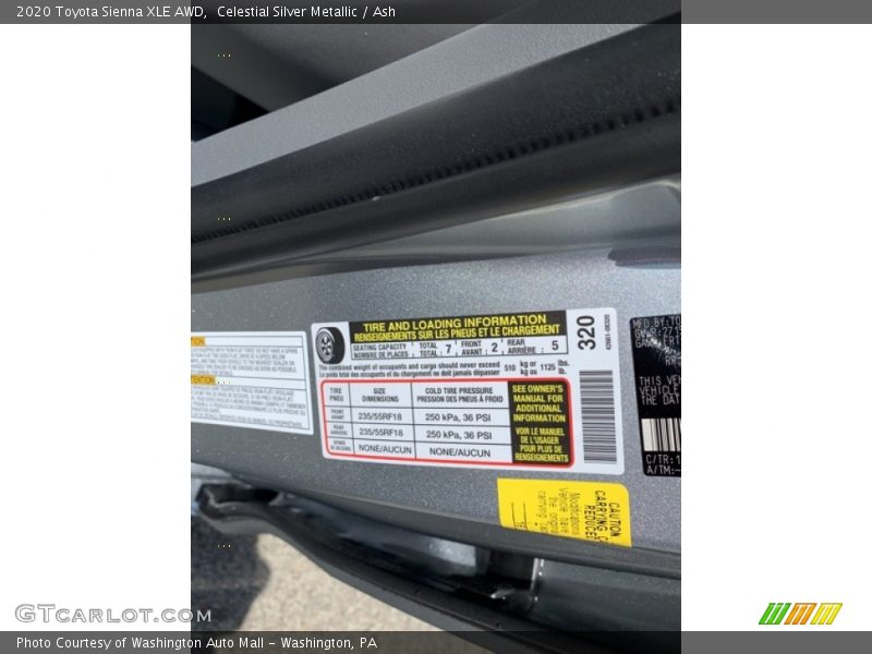 Celestial Silver Metallic / Ash 2020 Toyota Sienna XLE AWD