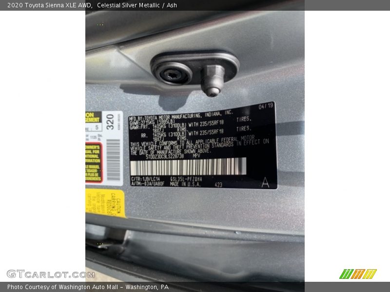 Celestial Silver Metallic / Ash 2020 Toyota Sienna XLE AWD