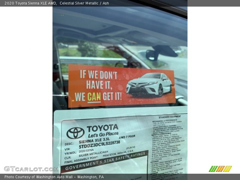 Celestial Silver Metallic / Ash 2020 Toyota Sienna XLE AWD