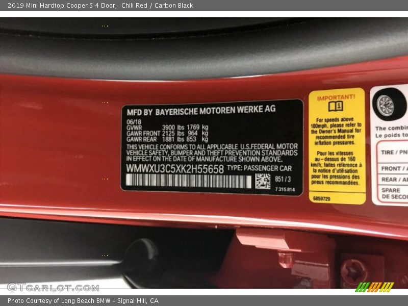 Chili Red / Carbon Black 2019 Mini Hardtop Cooper S 4 Door