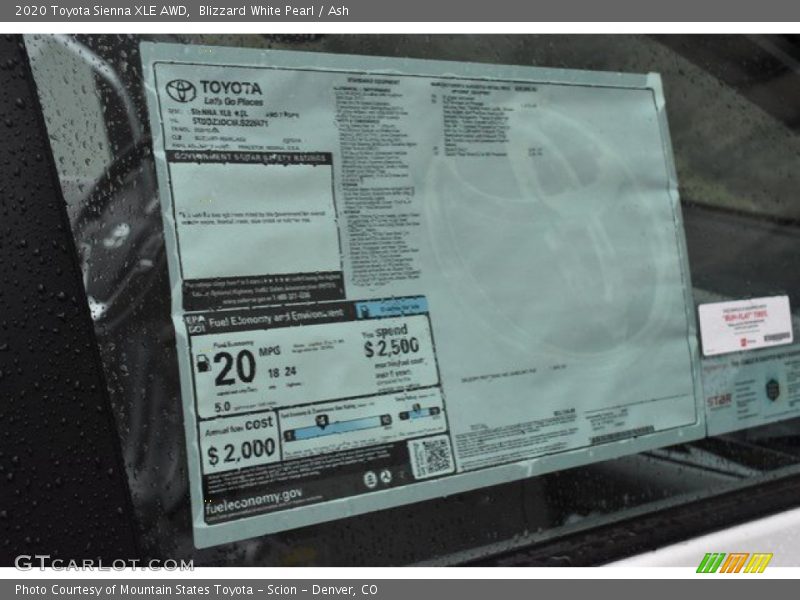 Blizzard White Pearl / Ash 2020 Toyota Sienna XLE AWD