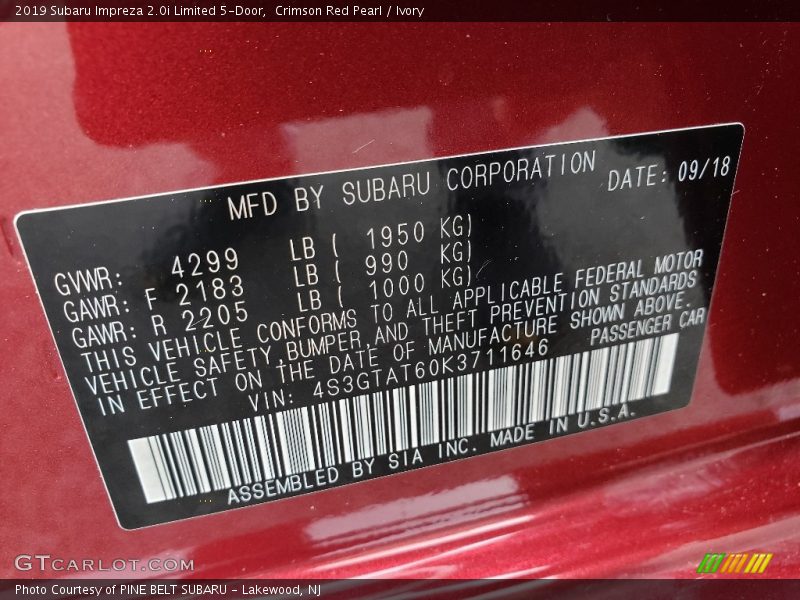 Crimson Red Pearl / Ivory 2019 Subaru Impreza 2.0i Limited 5-Door