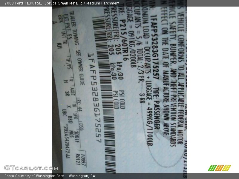 Spruce Green Metallic / Medium Parchment 2003 Ford Taurus SE