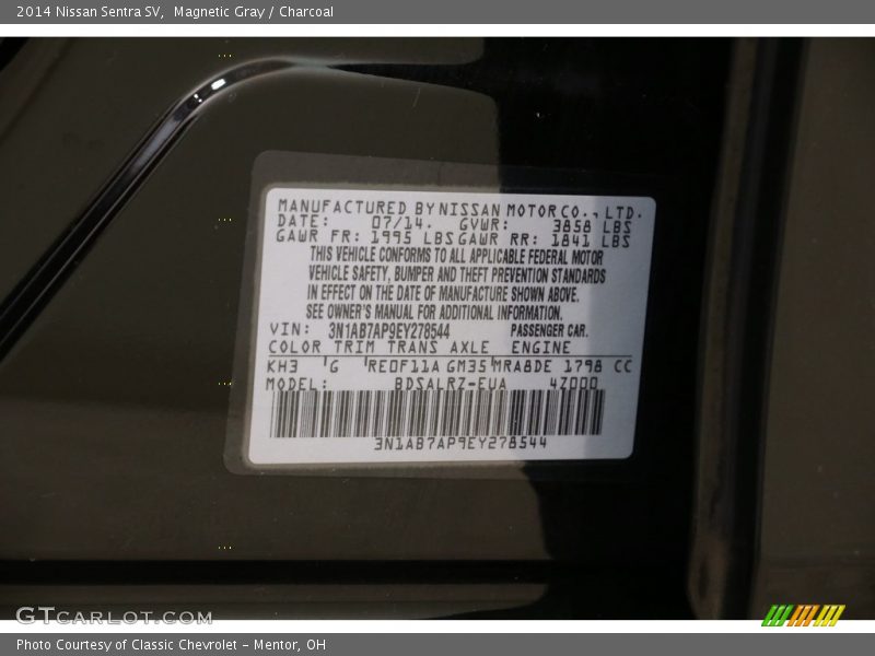 Magnetic Gray / Charcoal 2014 Nissan Sentra SV