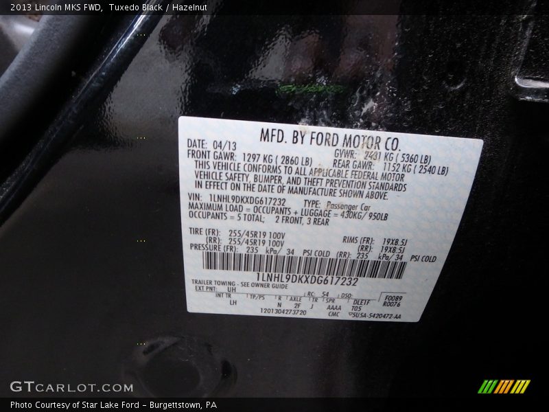 Tuxedo Black / Hazelnut 2013 Lincoln MKS FWD