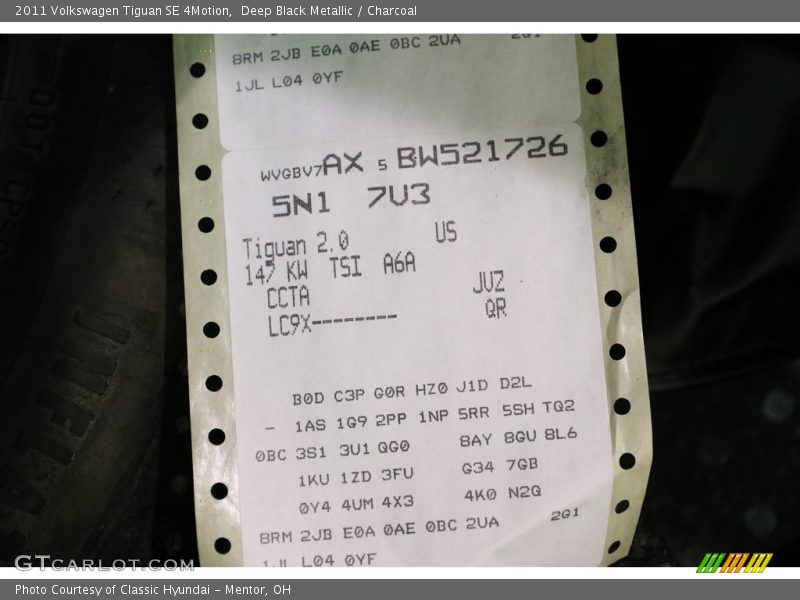 Deep Black Metallic / Charcoal 2011 Volkswagen Tiguan SE 4Motion