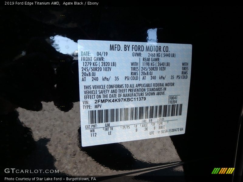 Agate Black / Ebony 2019 Ford Edge Titanium AWD