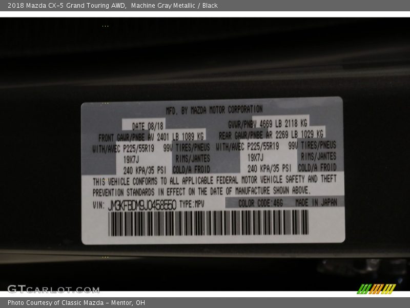 Machine Gray Metallic / Black 2018 Mazda CX-5 Grand Touring AWD