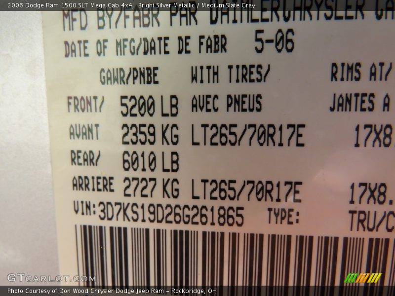 Bright Silver Metallic / Medium Slate Gray 2006 Dodge Ram 1500 SLT Mega Cab 4x4