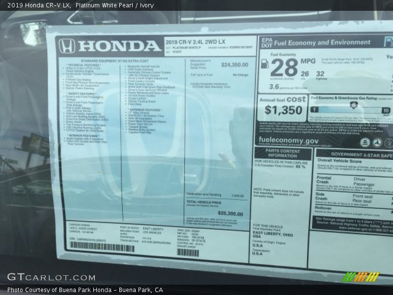 Platinum White Pearl / Ivory 2019 Honda CR-V LX