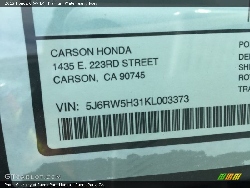 Platinum White Pearl / Ivory 2019 Honda CR-V LX
