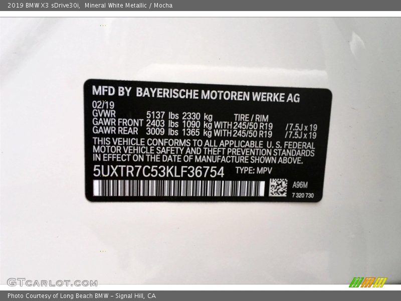 Mineral White Metallic / Mocha 2019 BMW X3 sDrive30i