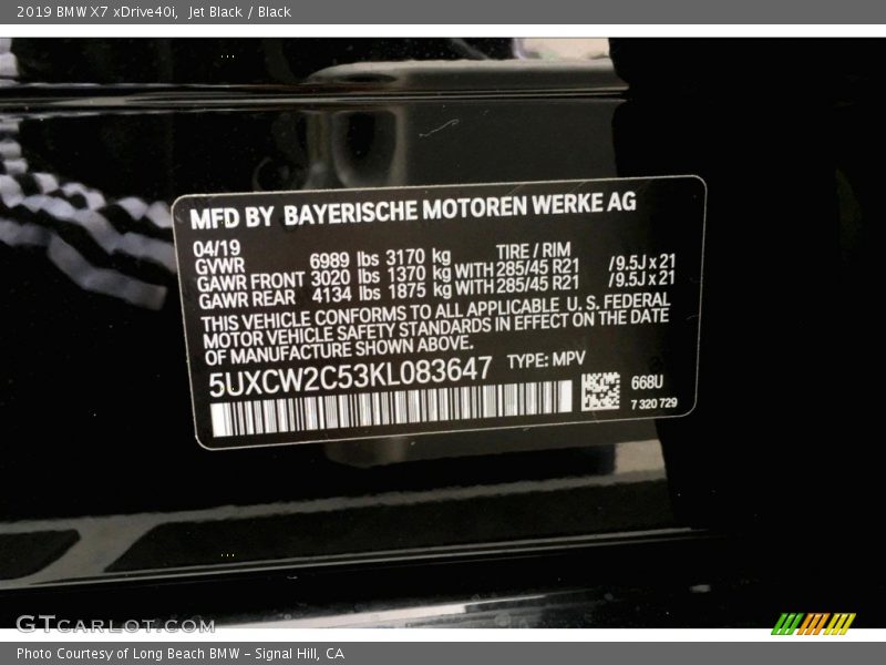 2019 X7 xDrive40i Jet Black Color Code 668